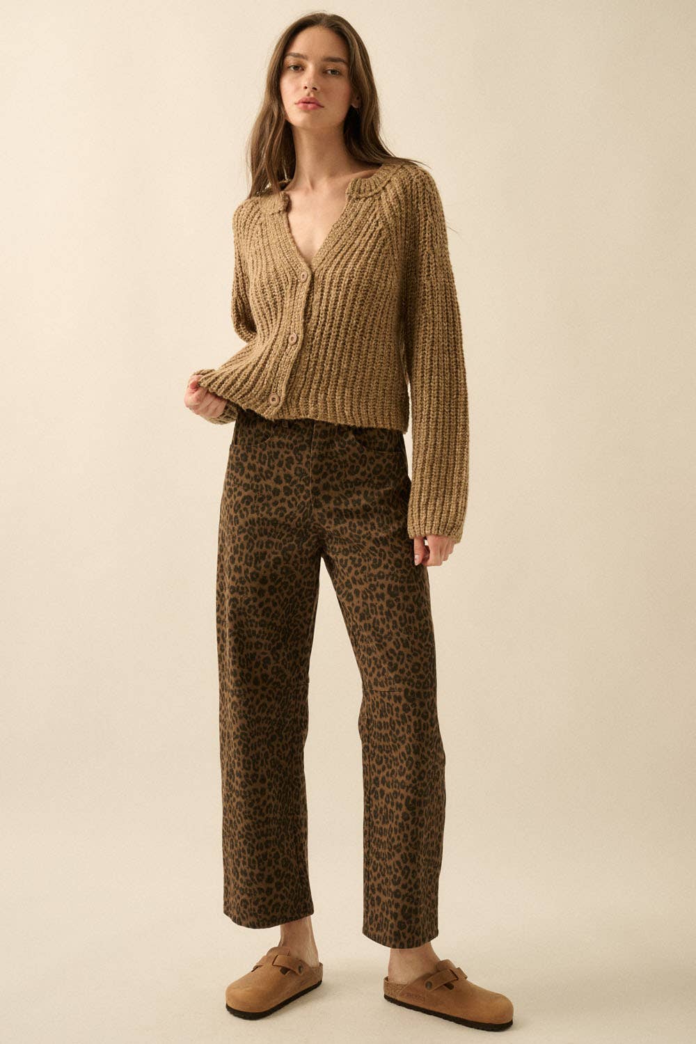 Leopard Print Twill Pocket Pants