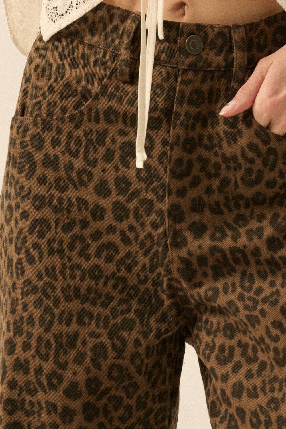 Leopard Print Twill Pocket Pants