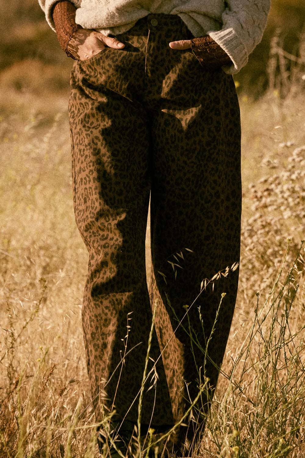 Leopard Print Twill Pocket Pants