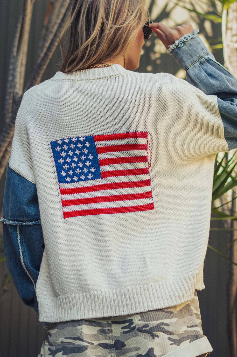 Americana Denim Sleeve Cardigan