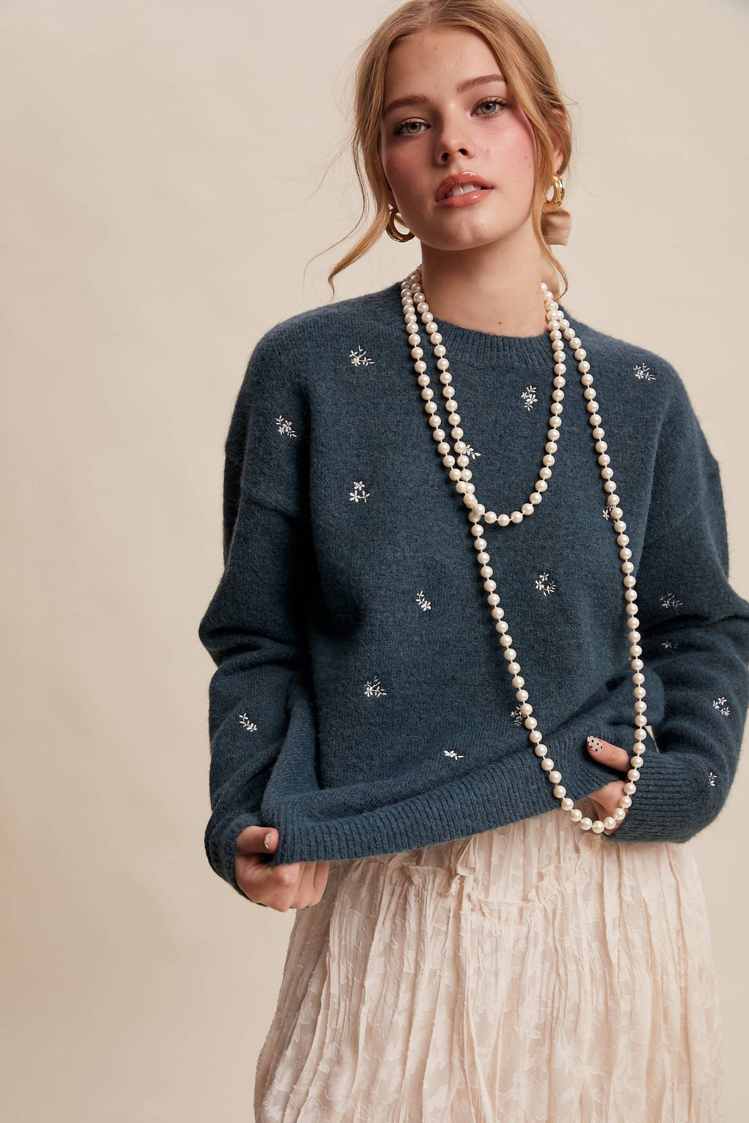 Petal Dot Embroidered Sweater
