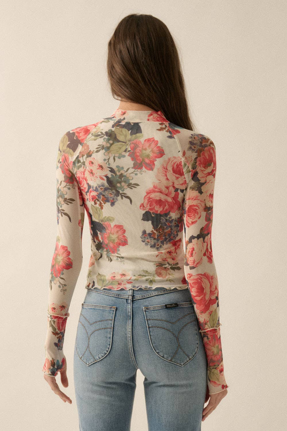 Lila Floral Print Mesh Top