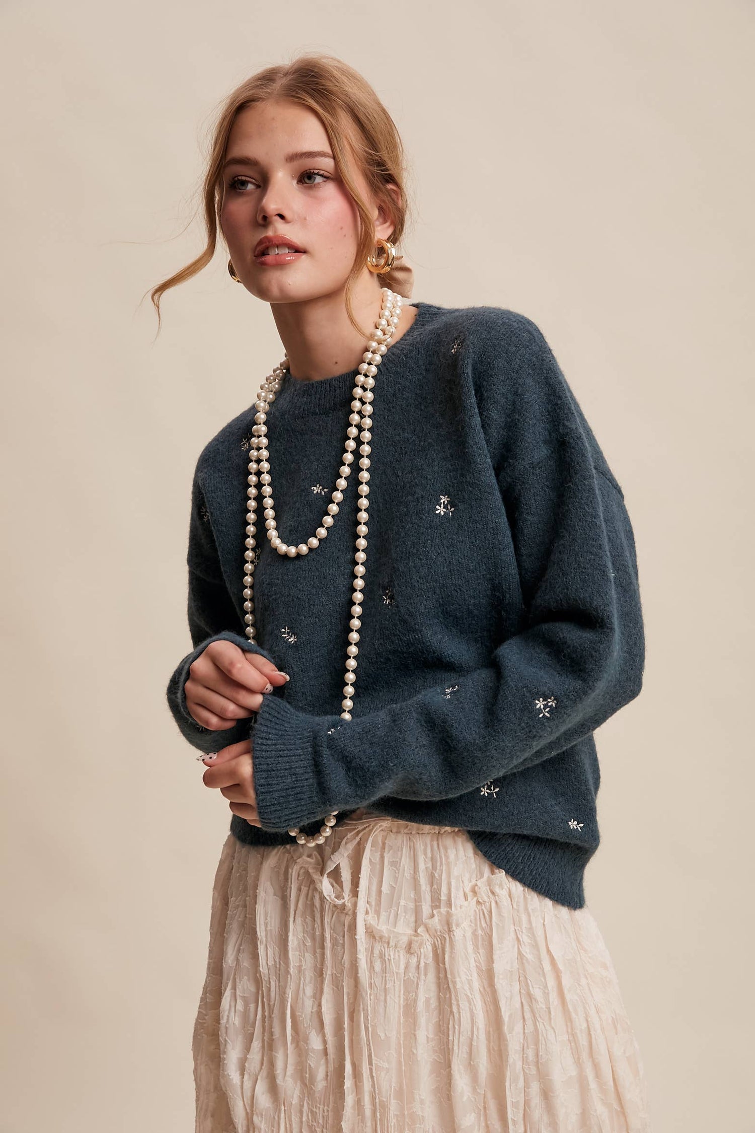 Petal Dot Embroidered Sweater
