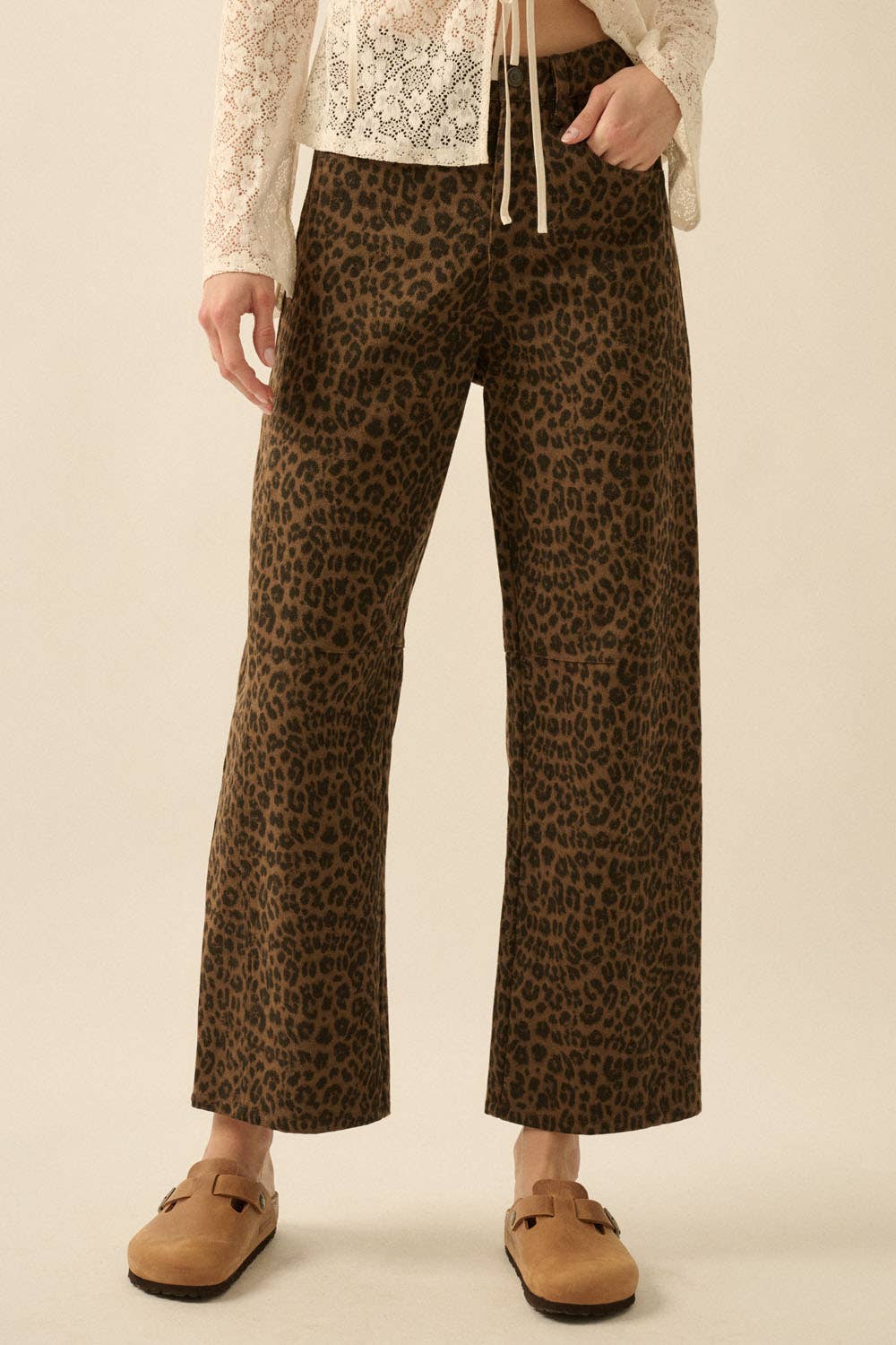Leopard Print Twill Pocket Pants