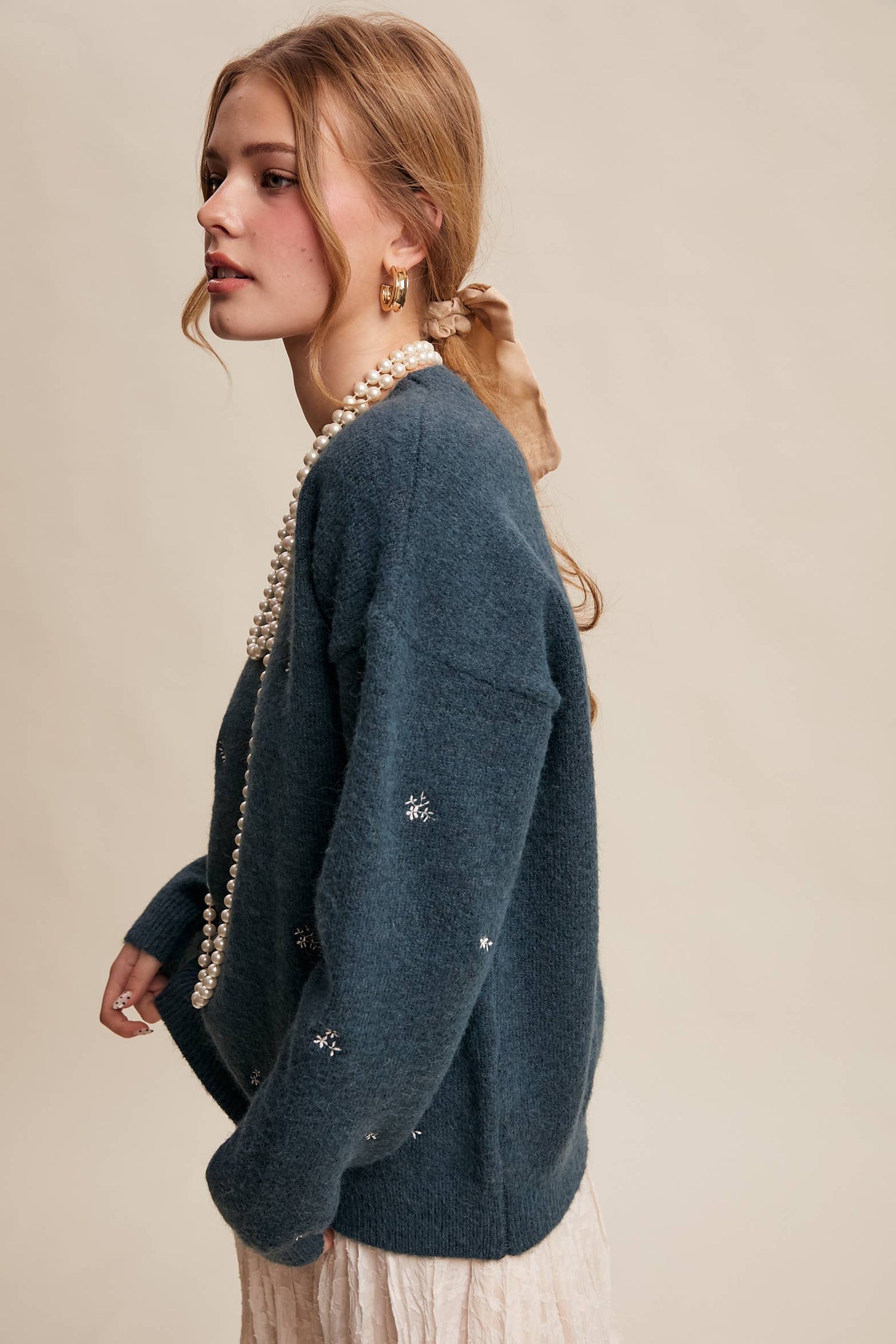 Petal Dot Embroidered Sweater