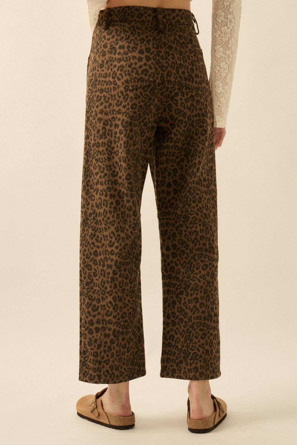 Leopard Print Twill Pocket Pants