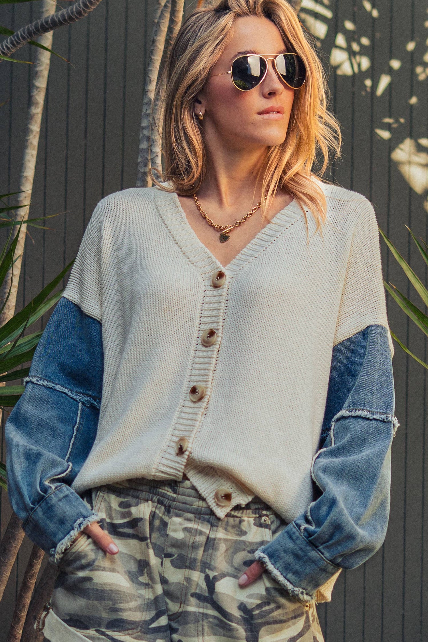 Americana Denim Sleeve Cardigan