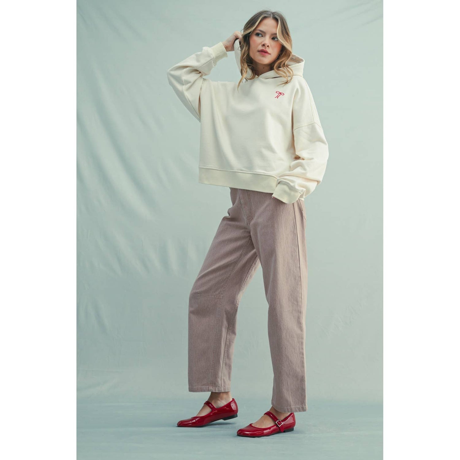 Bow Relaxed Crop Hoodie