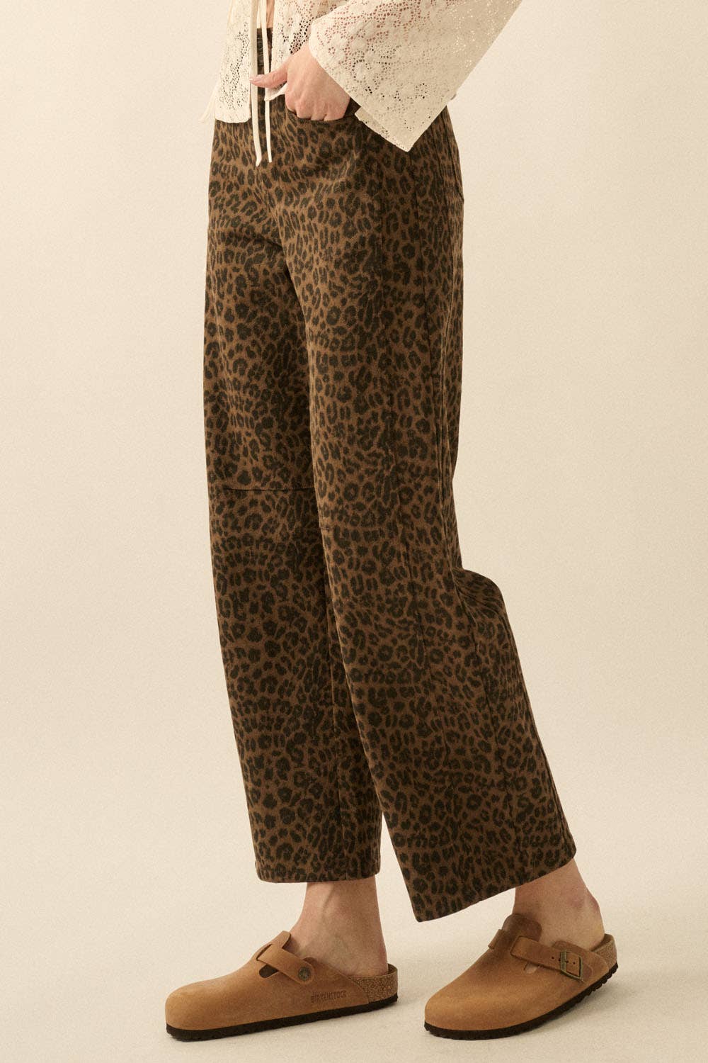 Leopard Print Twill Pocket Pants