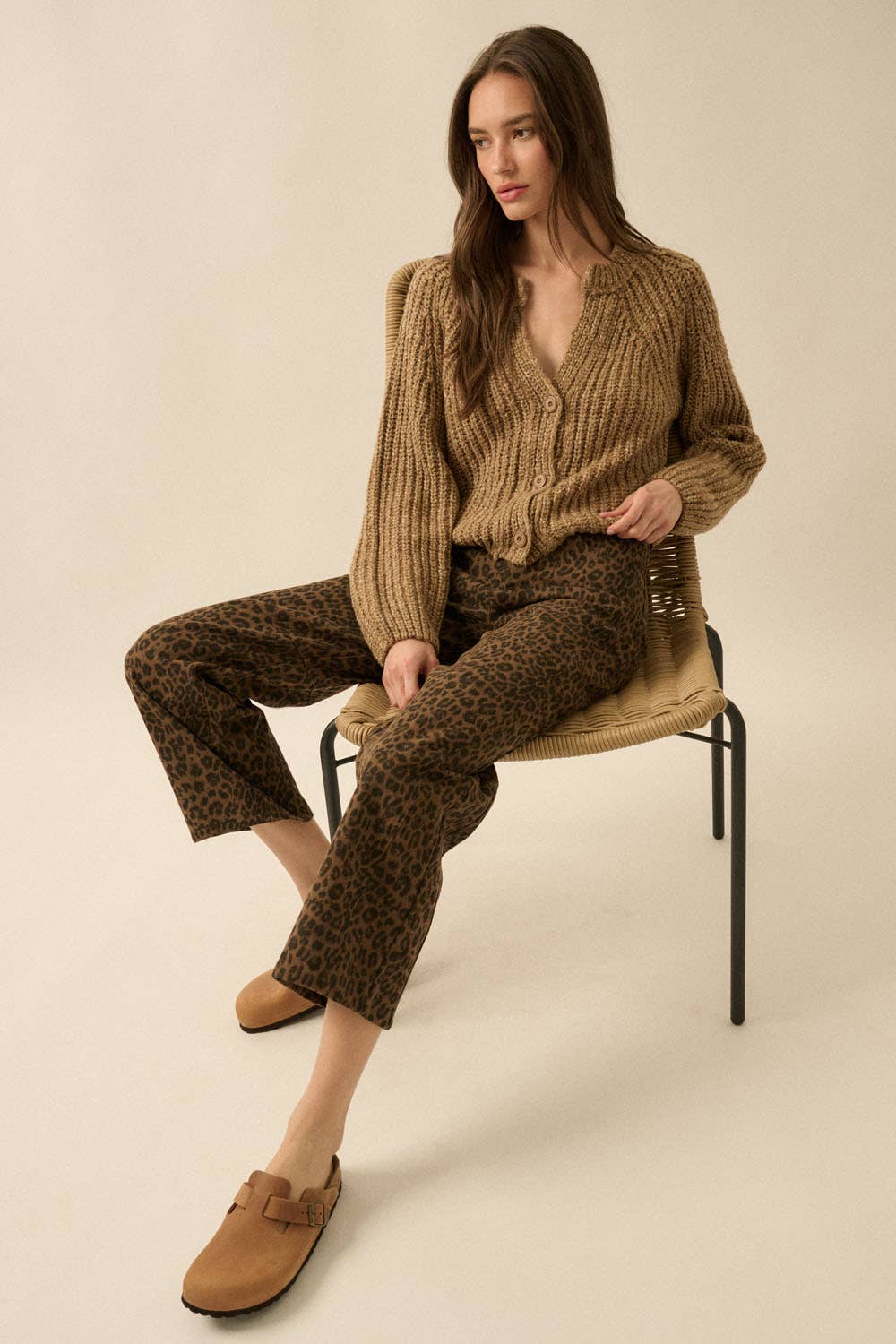 Leopard Print Twill Pocket Pants